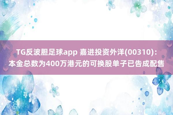 TG反波胆足球app 嘉进投资外洋(00310)：本金总数为400万港元的可换股单子已告成配售