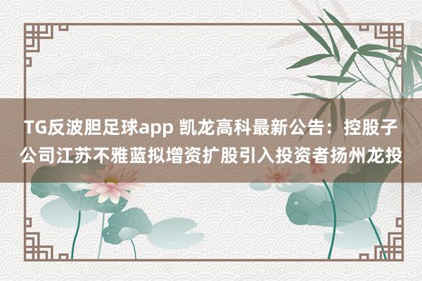 TG反波胆足球app 凯龙高科最新公告：控股子公司江苏不雅蓝拟增资扩股引入投资者扬州龙投